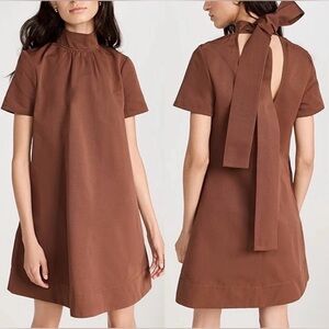 NEW STAUD Ilana Mock Neck brown Clove Mini Dress sz S